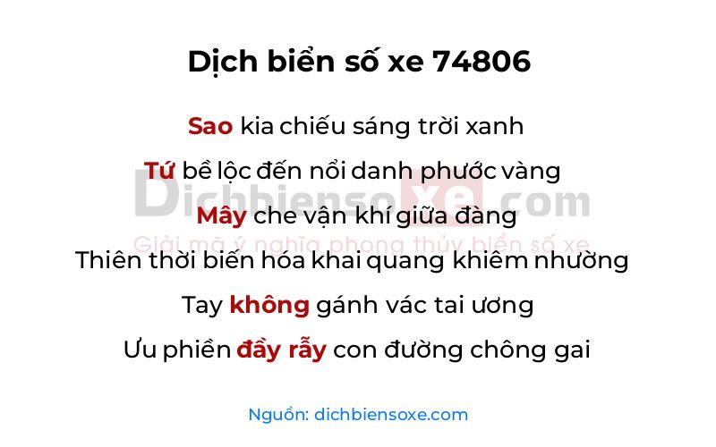 Dịch thơ biển số 74806
