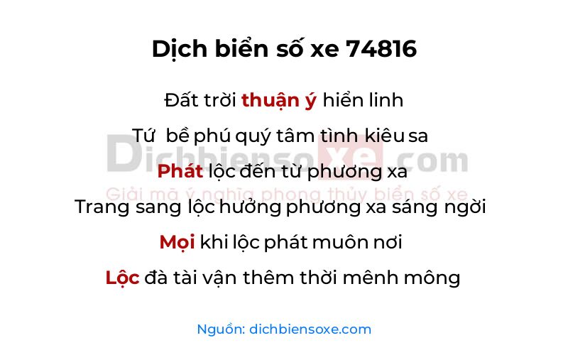 Dịch thơ biển số 74816
