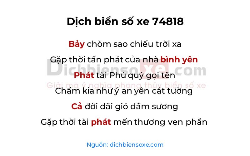 Dịch thơ biển số 74818