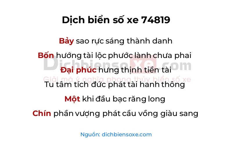 Dịch thơ biển số 74819