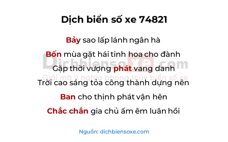 Dịch thơ biển số 74821