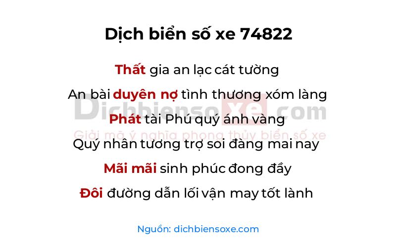 Dịch thơ biển số 74822