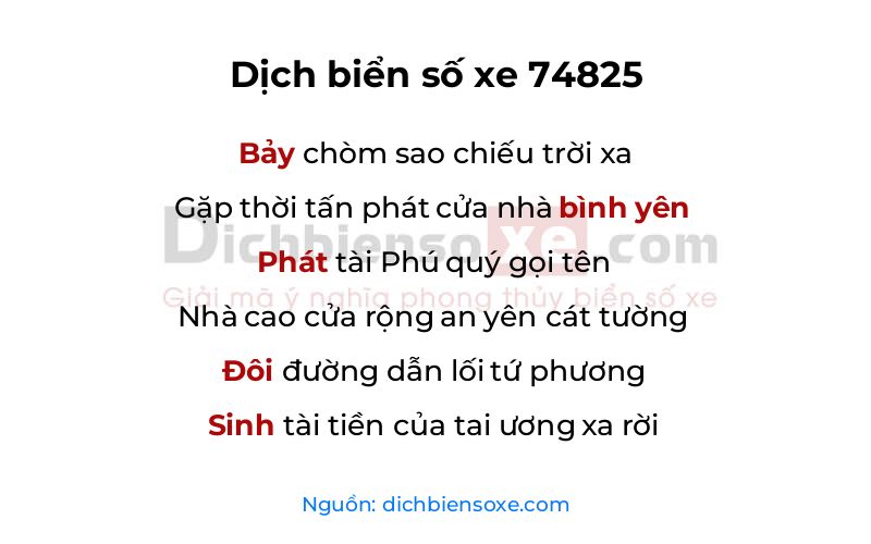 Dịch thơ biển số 74825