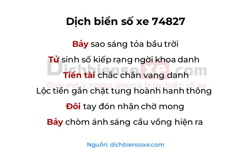 Dịch thơ biển số 74827