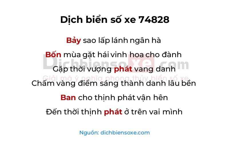 Dịch thơ biển số 74828