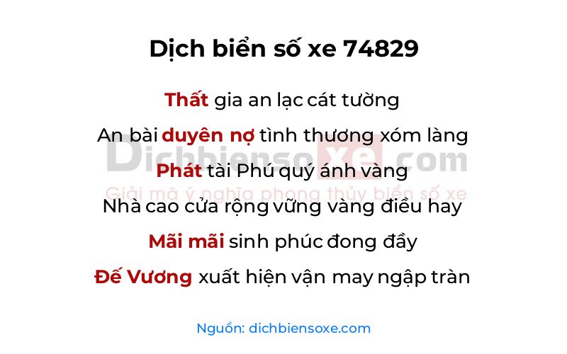 Dịch thơ biển số 74829