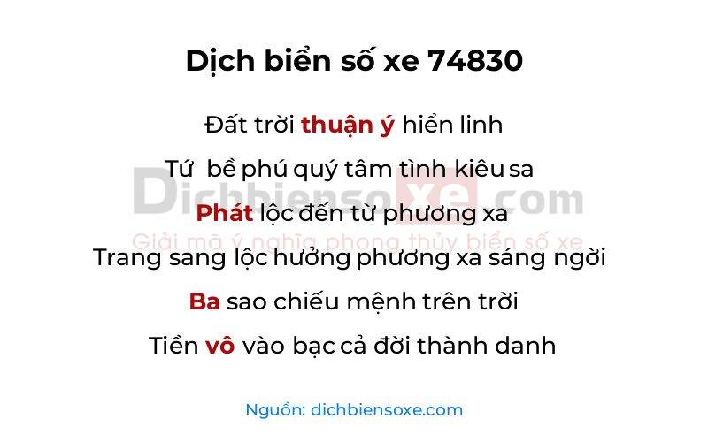 Dịch thơ biển số 74830