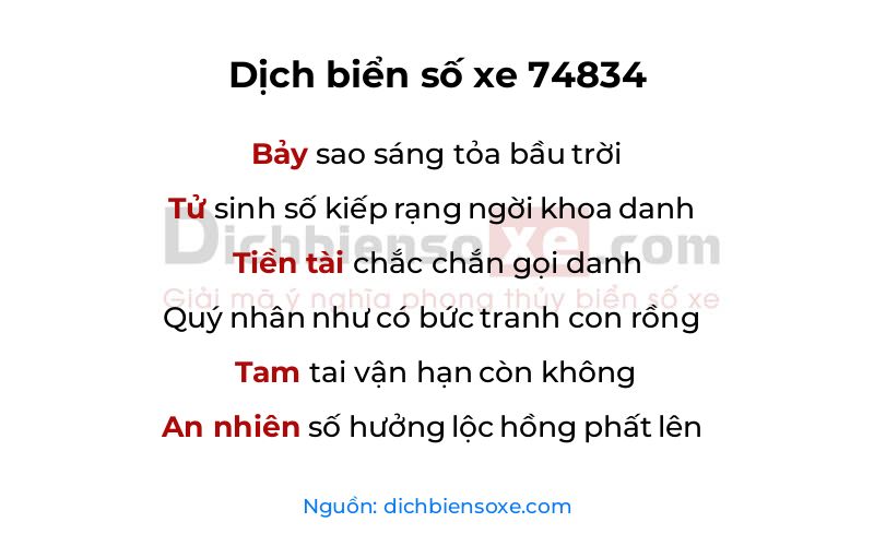 Dịch thơ biển số 74834