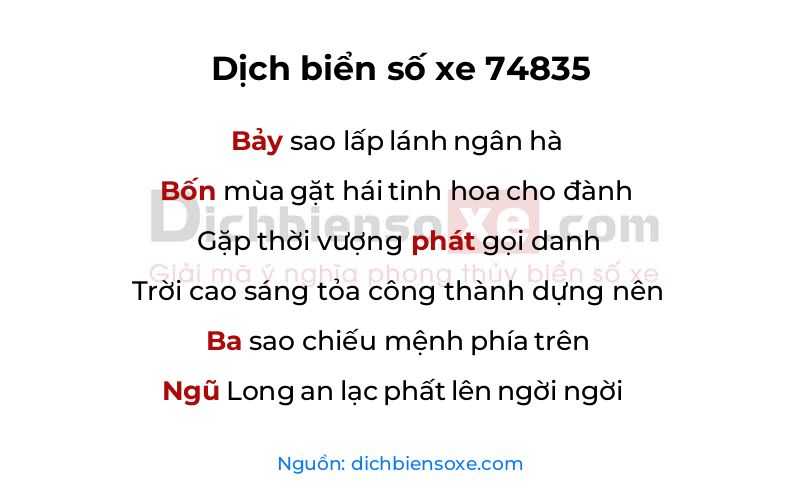 Dịch thơ biển số 74835