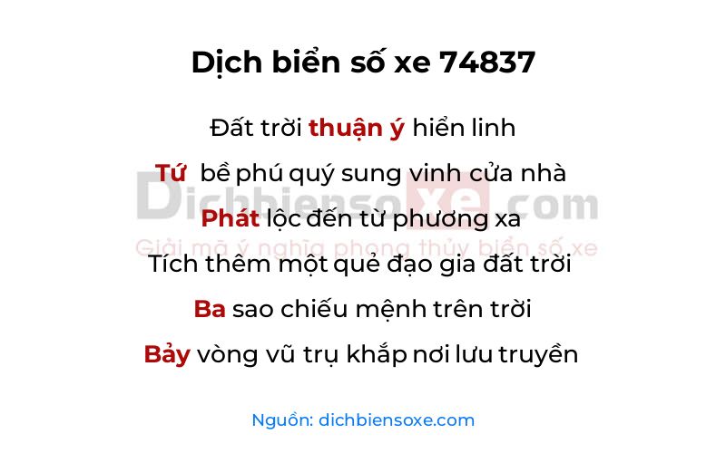Dịch thơ biển số 74837