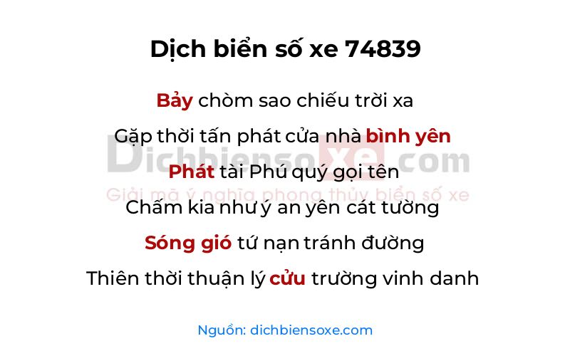 Dịch thơ biển số 74839