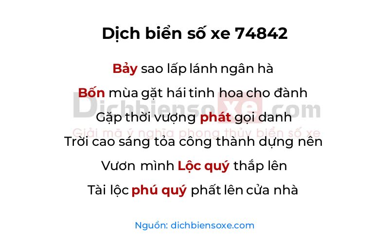 Dịch thơ biển số 74842