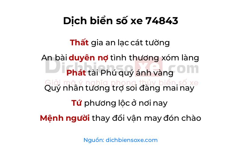 Dịch thơ biển số 74843