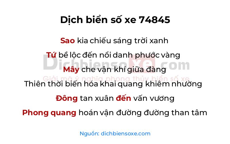 Dịch thơ biển số 74845