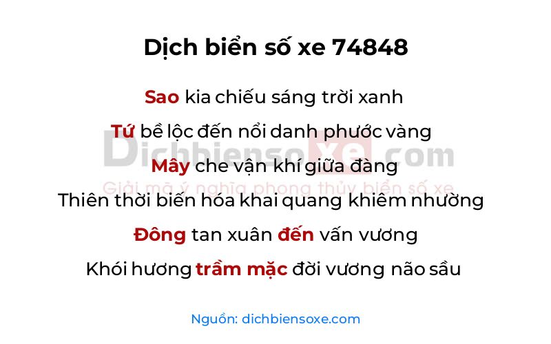 Dịch thơ biển số 74848