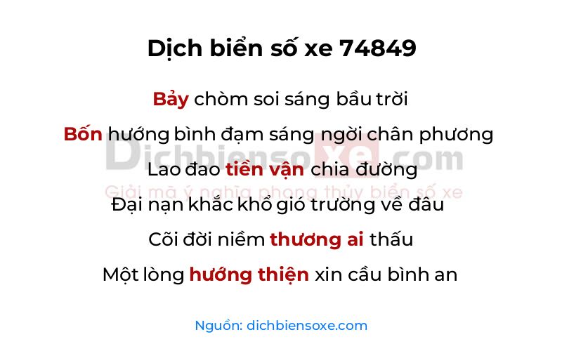 Dịch thơ biển số 74849