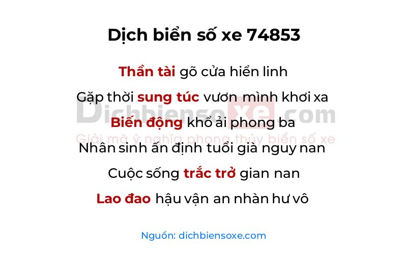 Dịch thơ biển số 74853