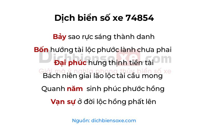 Dịch thơ biển số 74854