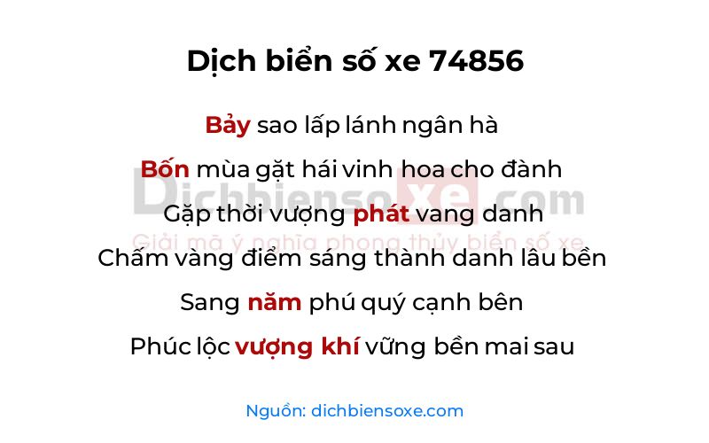 Dịch thơ biển số 74856