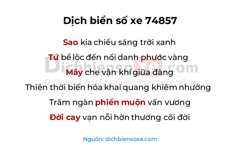 Dịch thơ biển số 74857