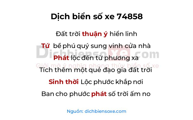 Dịch thơ biển số 74858