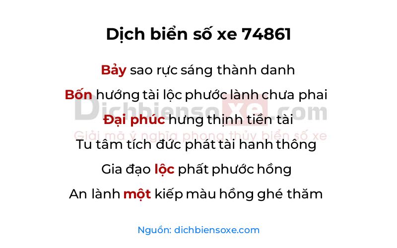 Dịch thơ biển số 74861