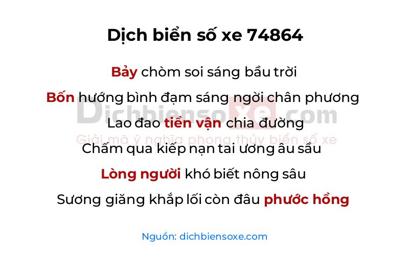Dịch thơ biển số 74864