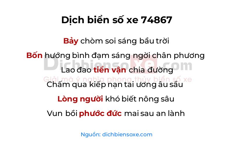 Dịch thơ biển số 74867