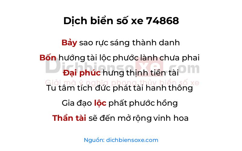 Dịch thơ biển số 74868
