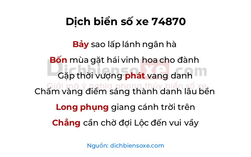 Dịch thơ biển số 74870
