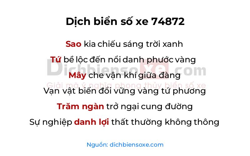Dịch thơ biển số 74872