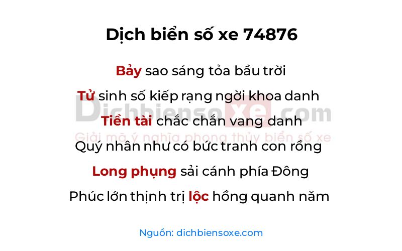 Dịch thơ biển số 74876