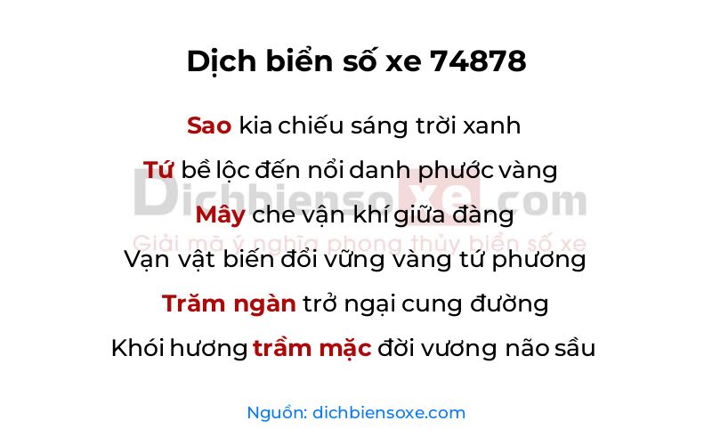 Dịch thơ biển số 74878
