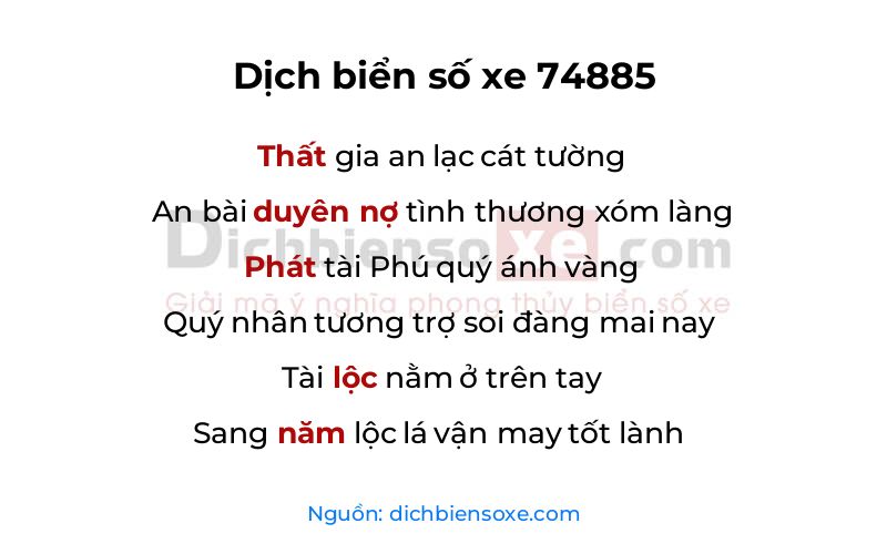 Dịch thơ biển số 74885