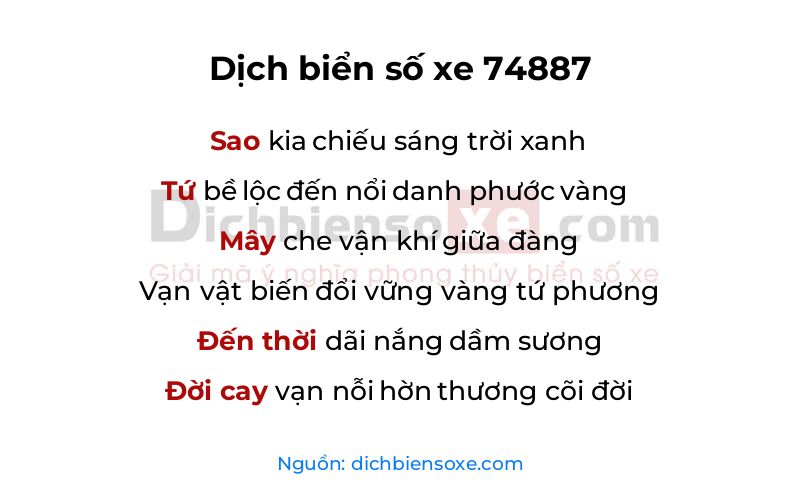Dịch thơ biển số 74887
