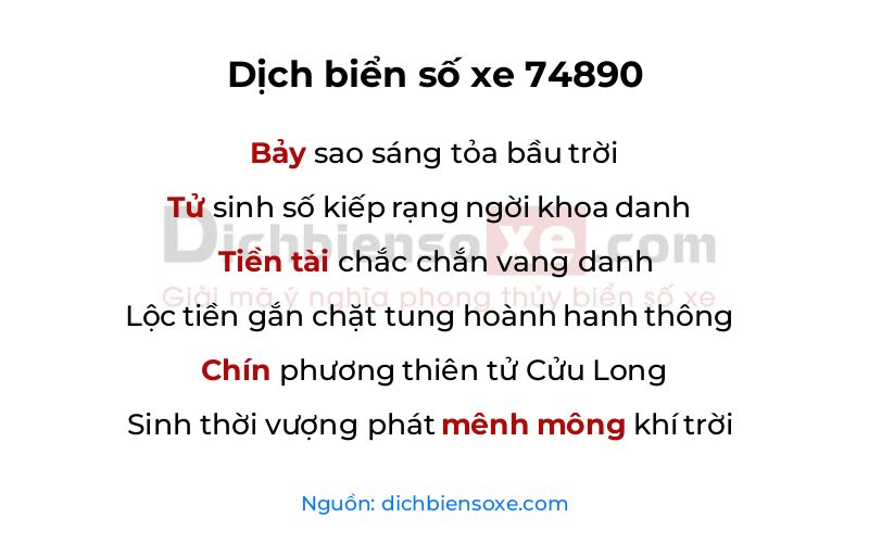 Dịch thơ biển số 74890