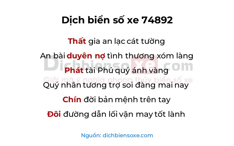 Dịch thơ biển số 74892