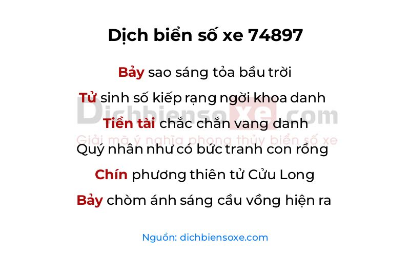 Dịch thơ biển số 74897