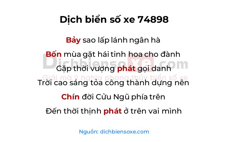 Dịch thơ biển số 74898