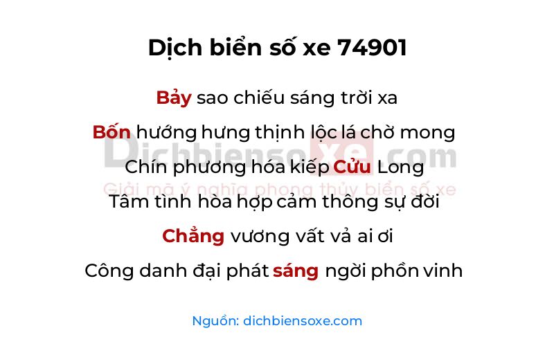 Dịch thơ biển số 74901