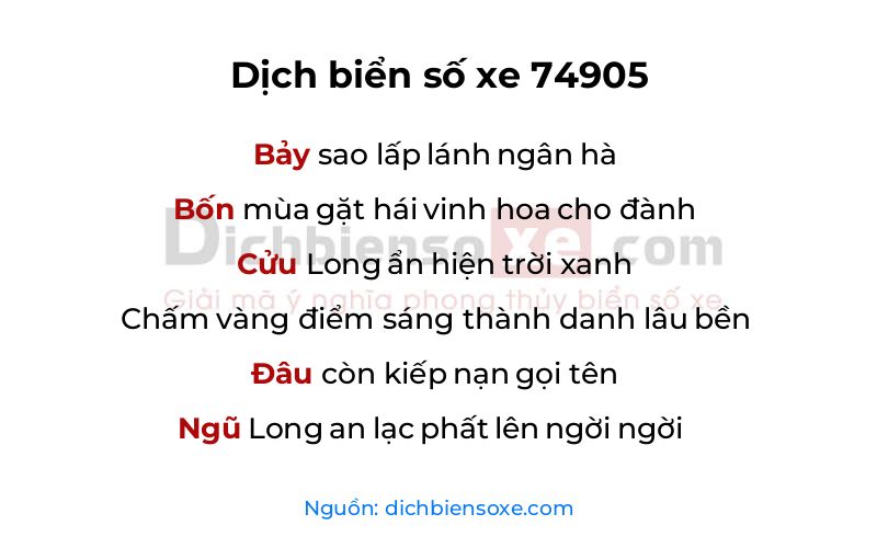 Dịch thơ biển số 74905
