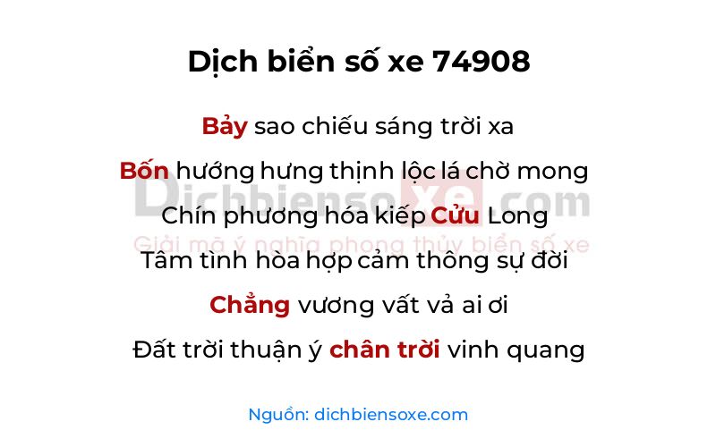 Dịch thơ biển số 74908