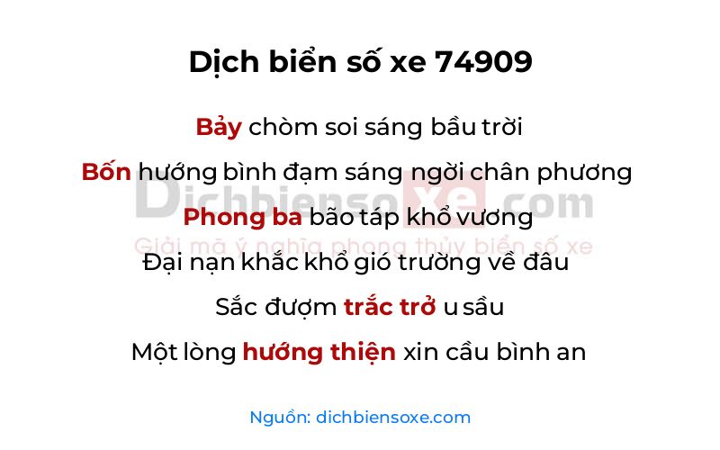 Dịch thơ biển số 74909