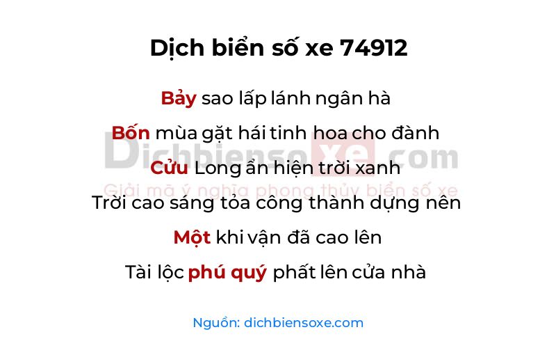Dịch thơ biển số 74912