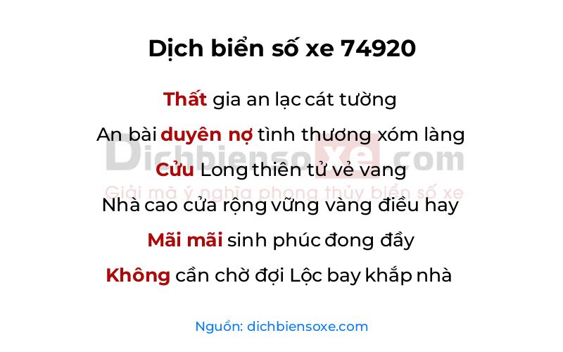 Dịch thơ biển số 74920