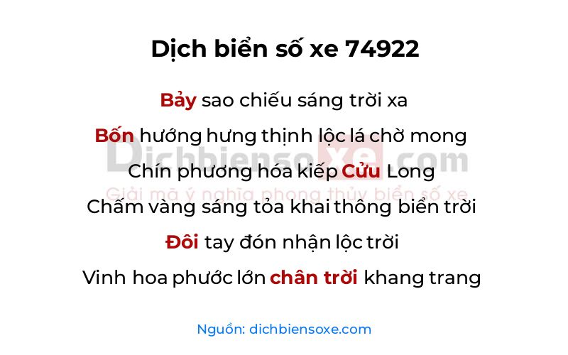 Dịch thơ biển số 74922