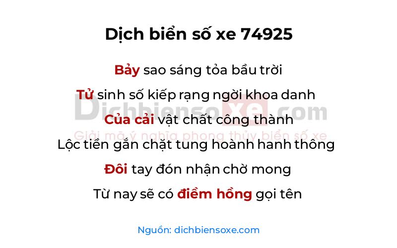 Dịch thơ biển số 74925