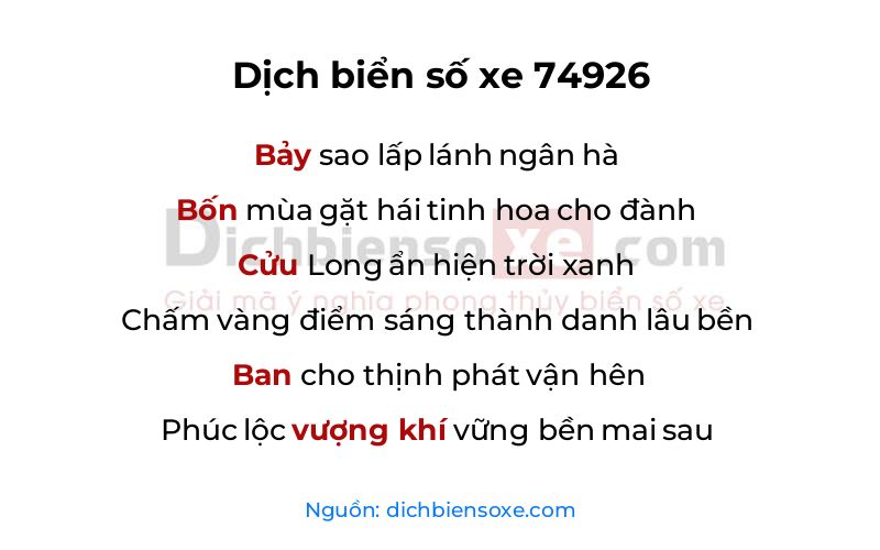 Dịch thơ biển số 74926