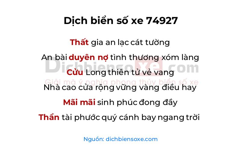 Dịch thơ biển số 74927