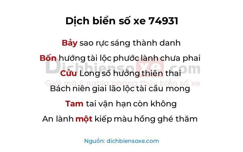 Dịch thơ biển số 74931